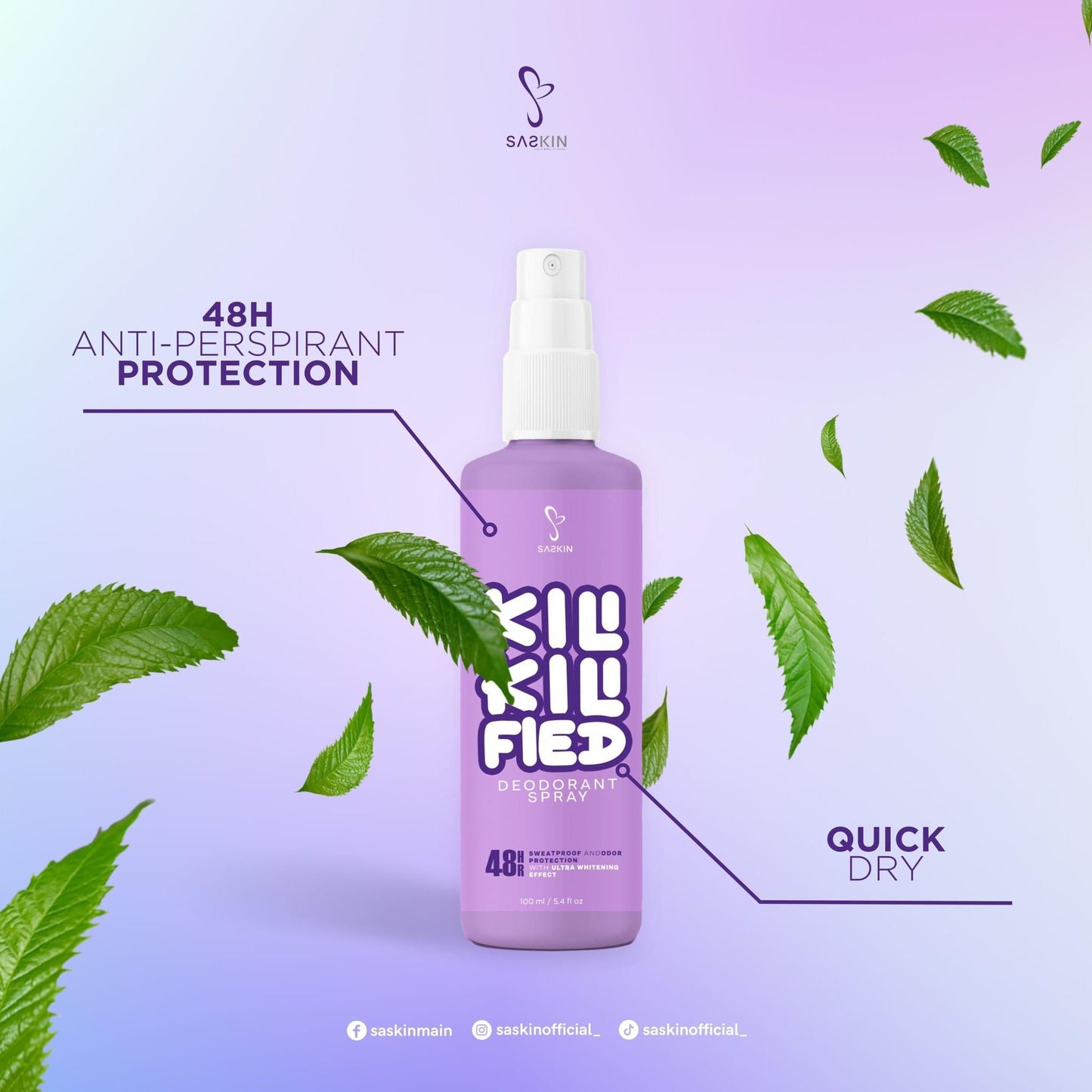 SASKIN Kili-Kili Fied Deodorant Spray 100ml (EXP Apr 2026)