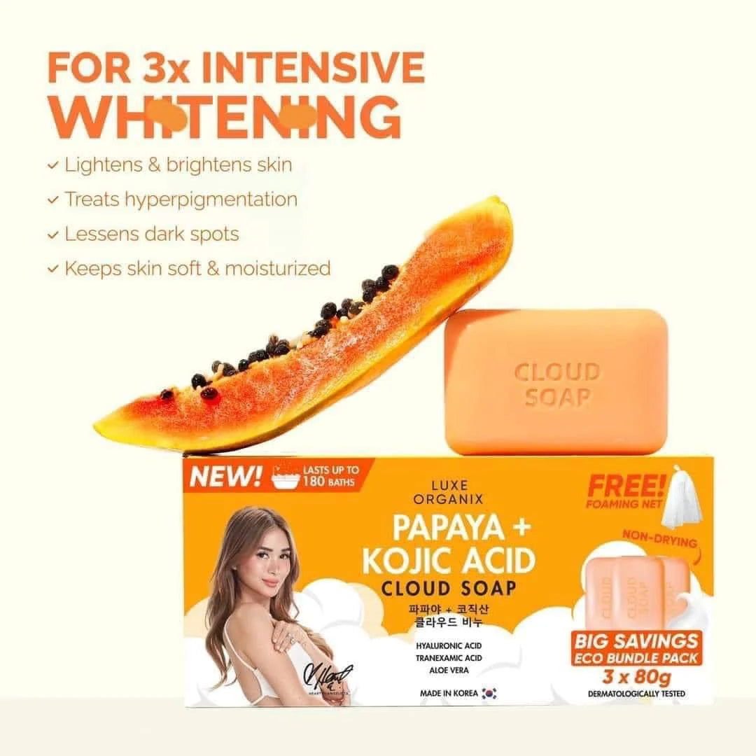 Papaya + Kojic Acid Cloud Soap 3x80g (Eco Bundle Pack)
