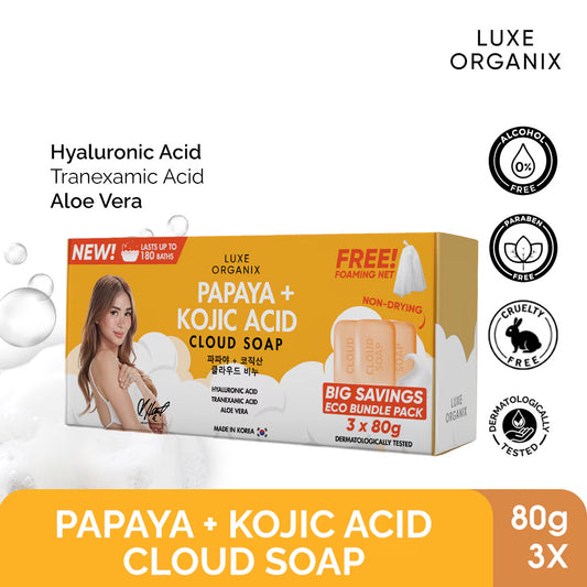 Papaya + Kojic Acid Cloud Soap 3x80g (Eco Bundle Pack)