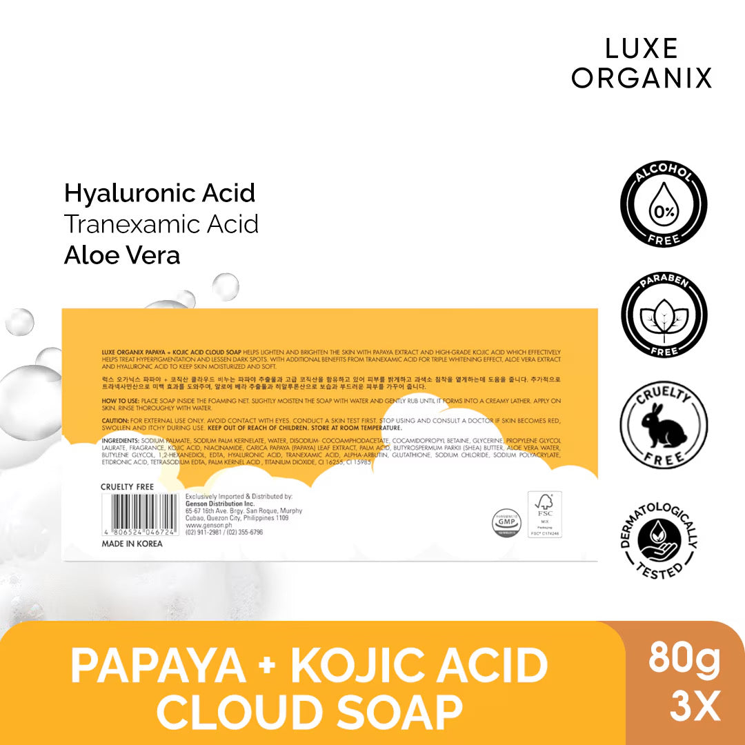 Papaya + Kojic Acid Cloud Soap 3x80g (Eco Bundle Pack)