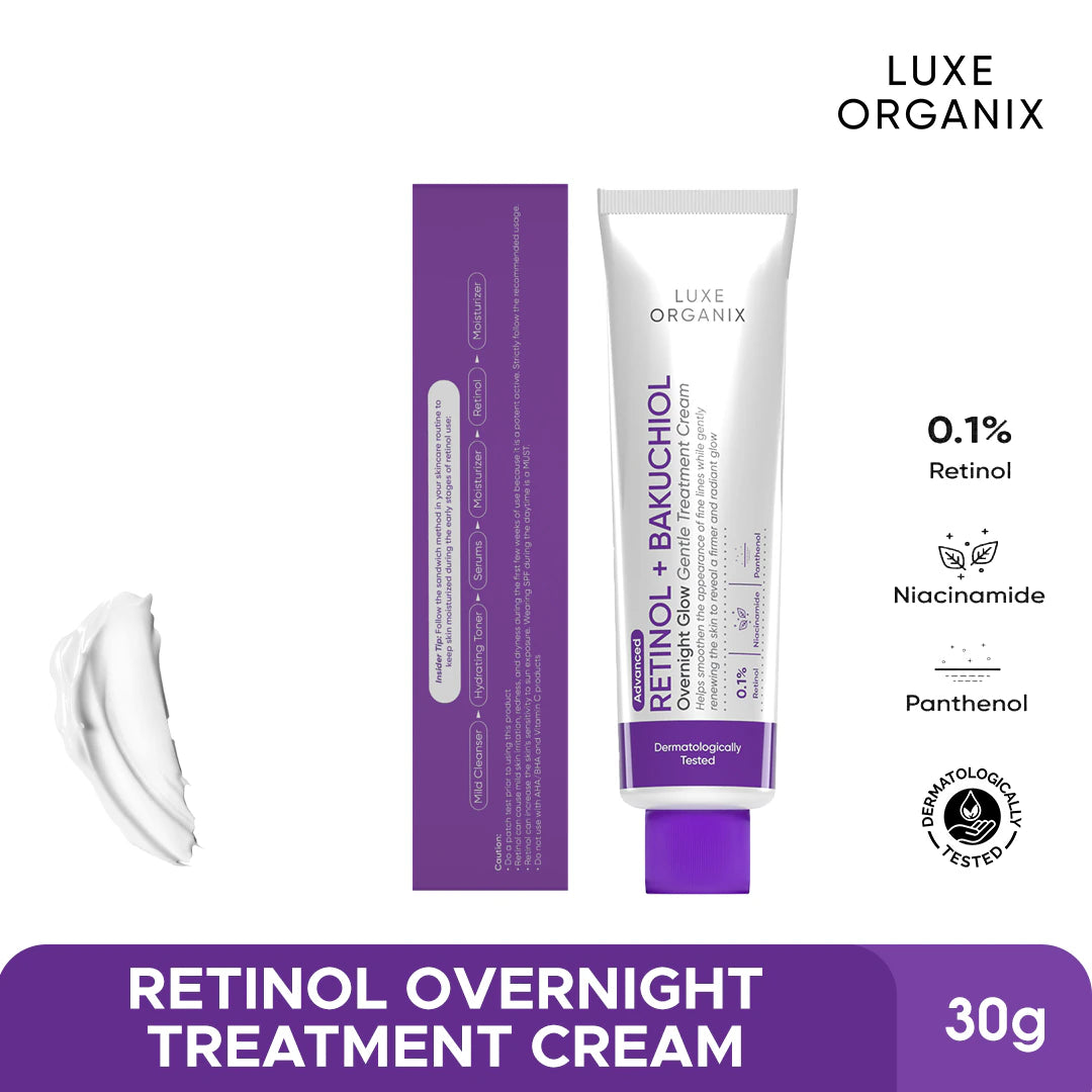 Luxe Organix Retinol + Bakuchiol Overnight Glow Gentle Treatment Cream 30g