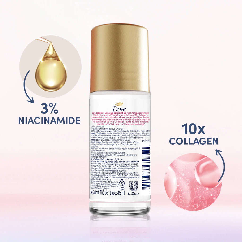 DOVE Radiant+ Care Deodorant Serum 3% Niacinamide +10x Collagen - Pink 45ml