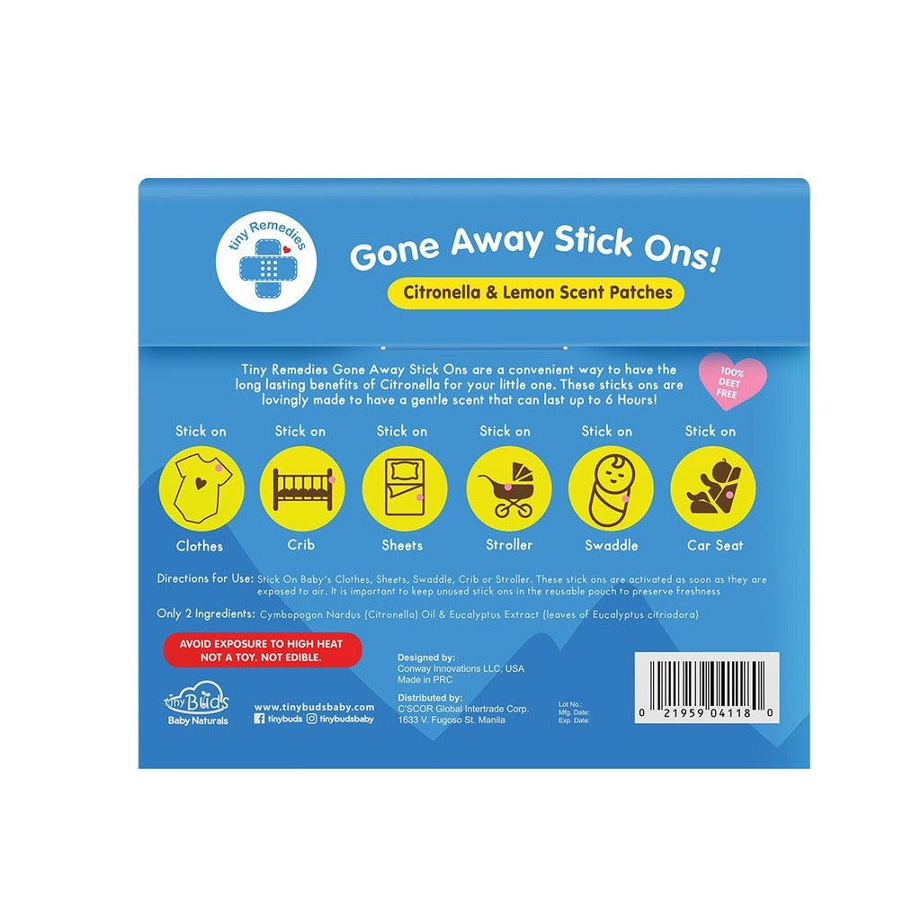 Gone Away Stick Ons Gentle Citronella and Lemon Scent (24 Stickers)