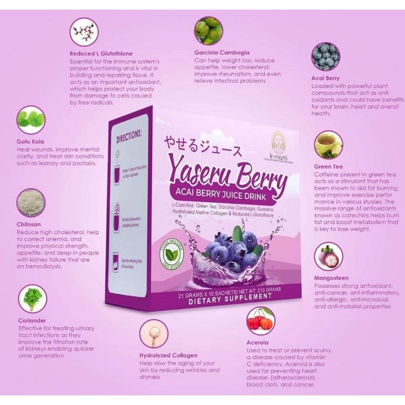 K-Nami Yaseru Berry (Acai Berry Juice Drink) 10s - La Belleza AU Skin & Wellness