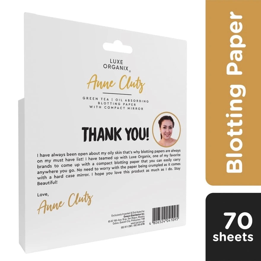 Anne Clutz Green Tea Oil Absorbing Blotting Paper with Compact Mirror 70 Sheets - La Belleza AU Skin & Wellness