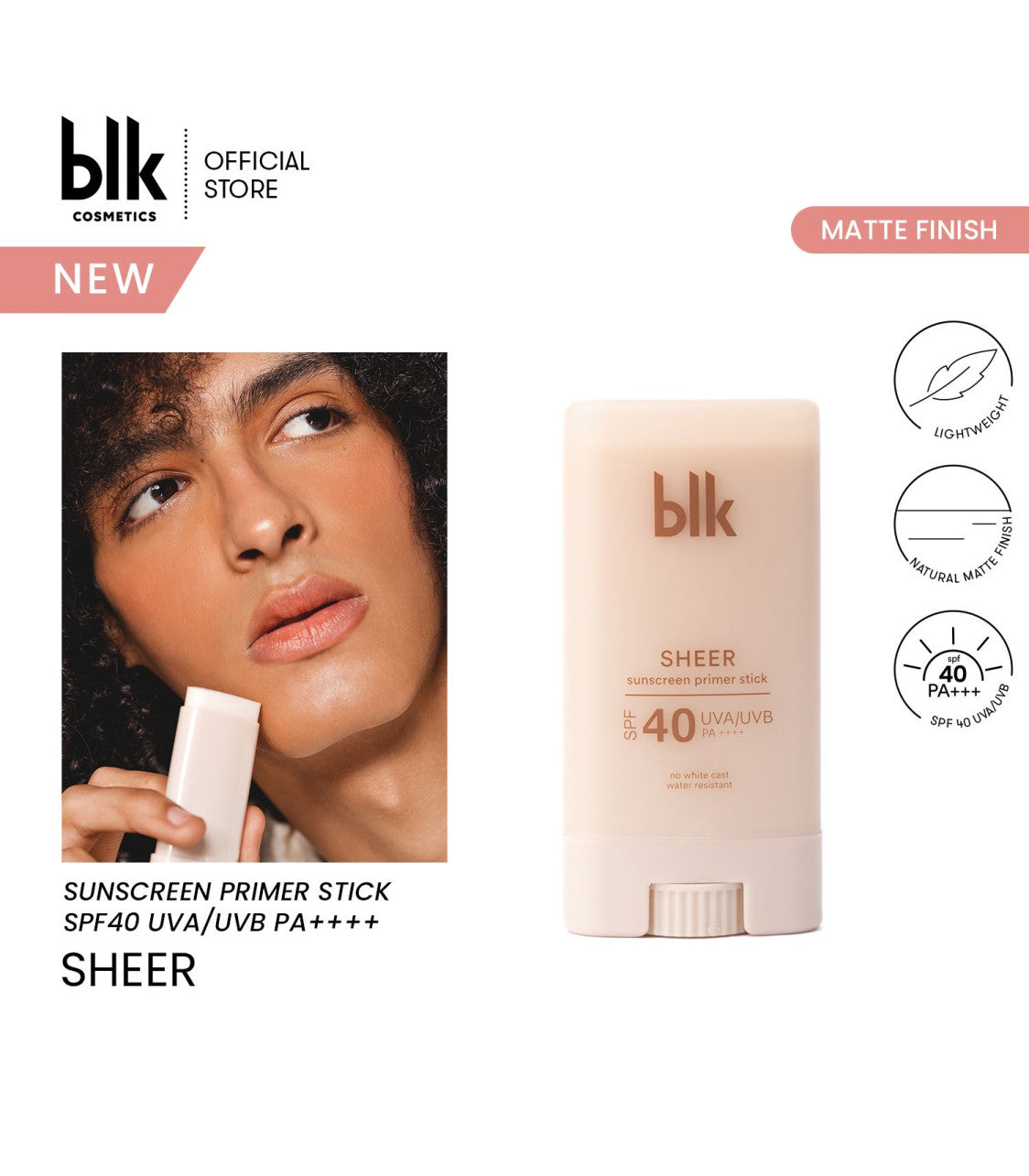 BLK Cosmetics Universal Sheer Sunscreen Primer Stick SPF 40 UVA/UVB PA++++ 15g - La Belleza AU Skin & Wellness