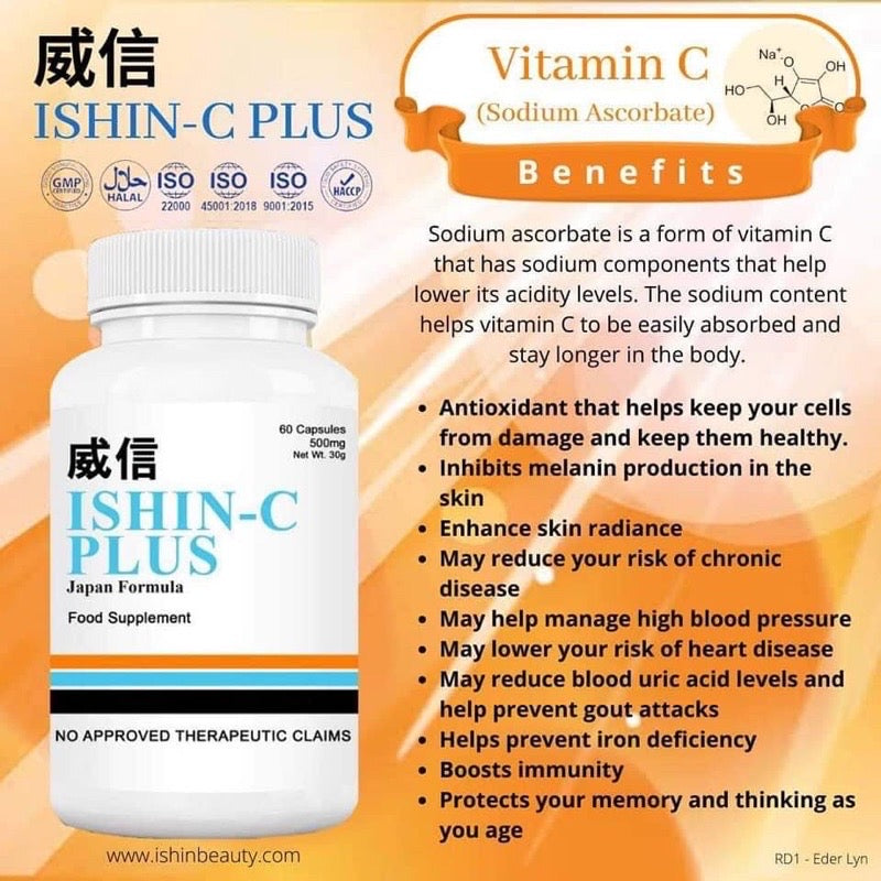 Ishin Japan Ishin-C Plus Vitamin C (60 capsules x 500mg) - La Belleza AU Skin & Wellness