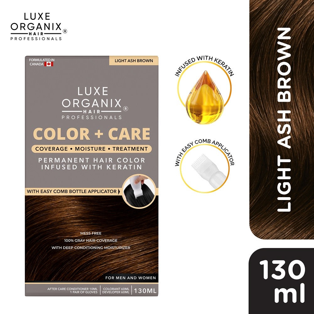 LUXE ORGANIX Keratin Hair Color + Care 140ml (Light Ash Brown) - La Belleza AU Skin & Wellness