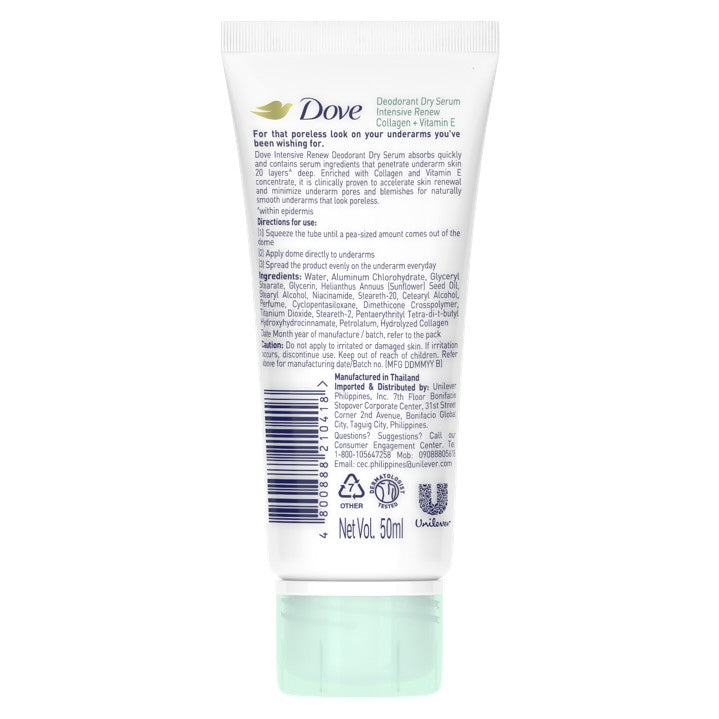 Dove Intensive Renew Deo Dry Serum Collagen + Vitamin E 50ml (Exp 03/2024) - La Belleza AU Skin & Wellness