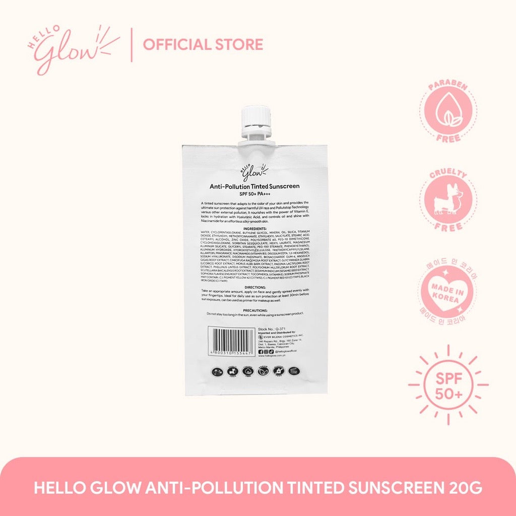 Hello Glow Anti-Pollution Tinted Sunscreen SPF50 PA++ 20g - La Belleza AU Skin & Wellness
