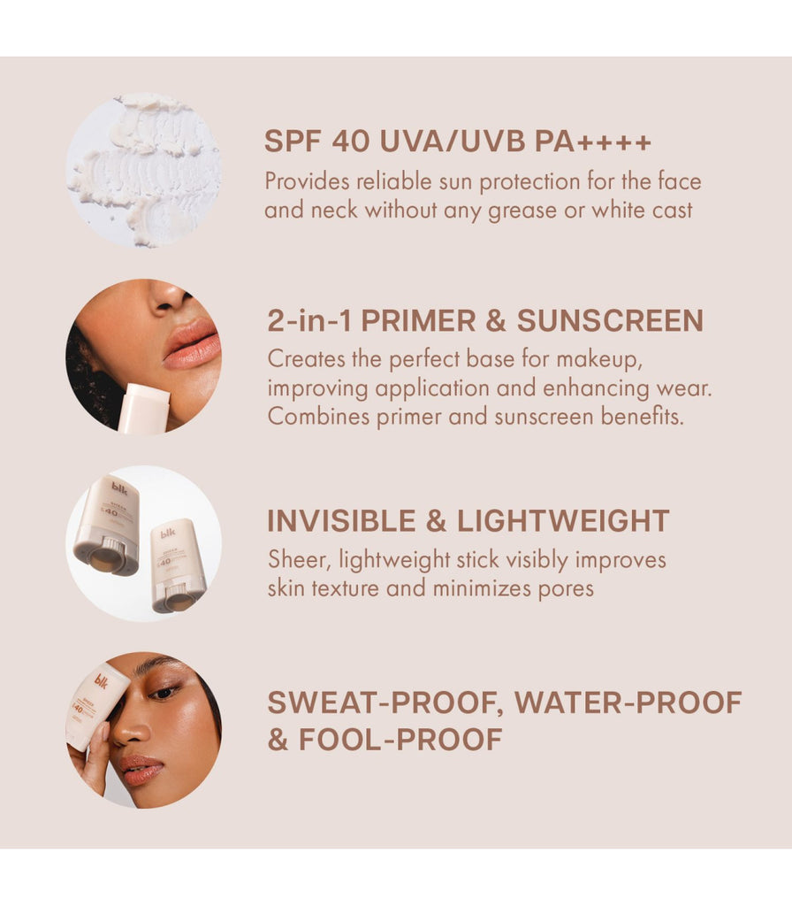 BLK Cosmetics Universal Sheer Sunscreen Primer Stick SPF 40 UVA/UVB PA++++ 15g - La Belleza AU Skin & Wellness