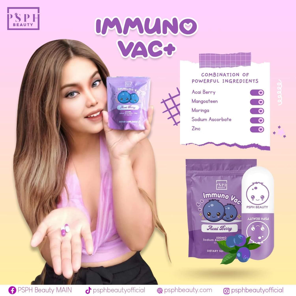 PSPH Immuno Vac + Acai Berry 5000mg Ascorbic Acid + Zinc (60c caps) - La Belleza AU Skin & Wellness