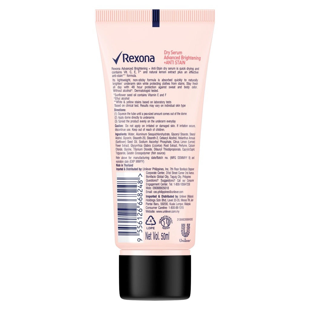 Rexona Women Dry Serum Advanced Brightening + Anti-Stain 50ml - La Belleza AU Skin & Wellness