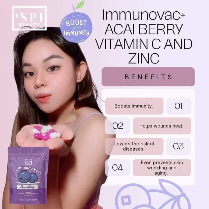 PSPH Immuno Vac + Acai Berry 5000mg Ascorbic Acid + Zinc (60c caps) - La Belleza AU Skin & Wellness