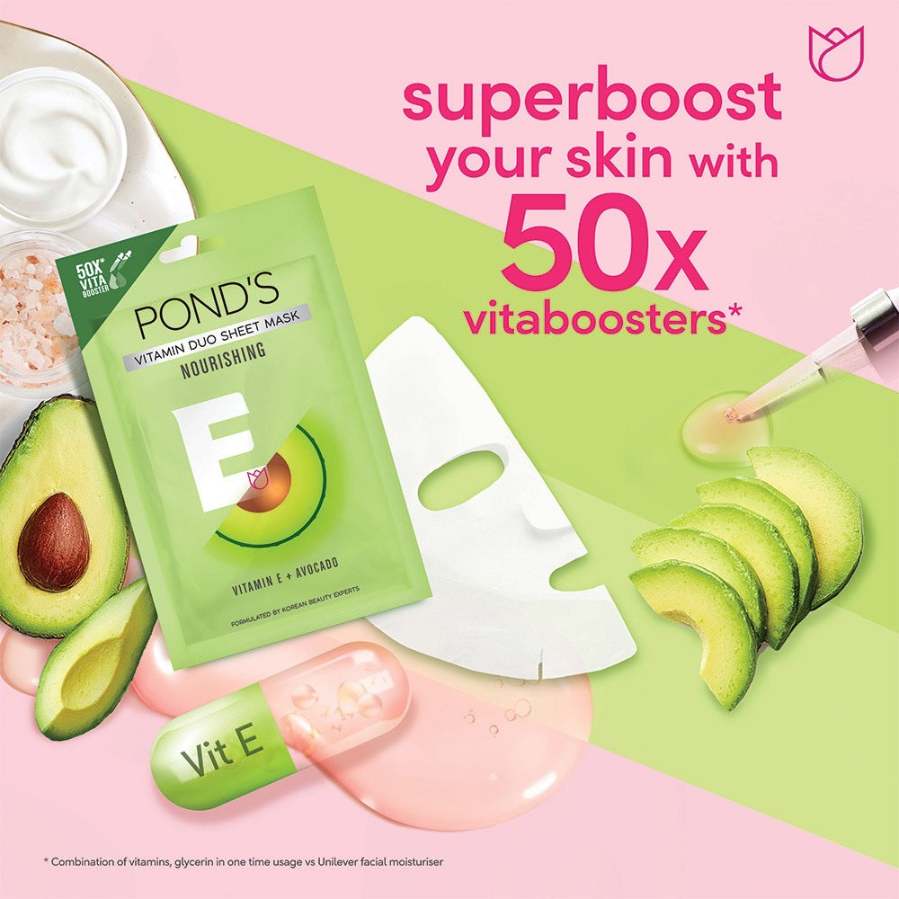 PONDS Vitamin Duo Sheet Mask 20g (Tomato, Pineapple, Avocado) - La Belleza AU Skin & Wellness