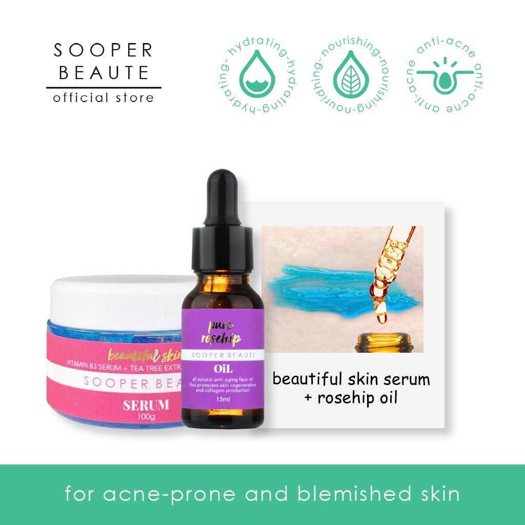 Sooper Beaute Anti-Acne Combo (Beautiful Skin Serum 15ml + Tea Tree Extract & Vitamin E 15ml) - La Belleza AU Skin & Wellness