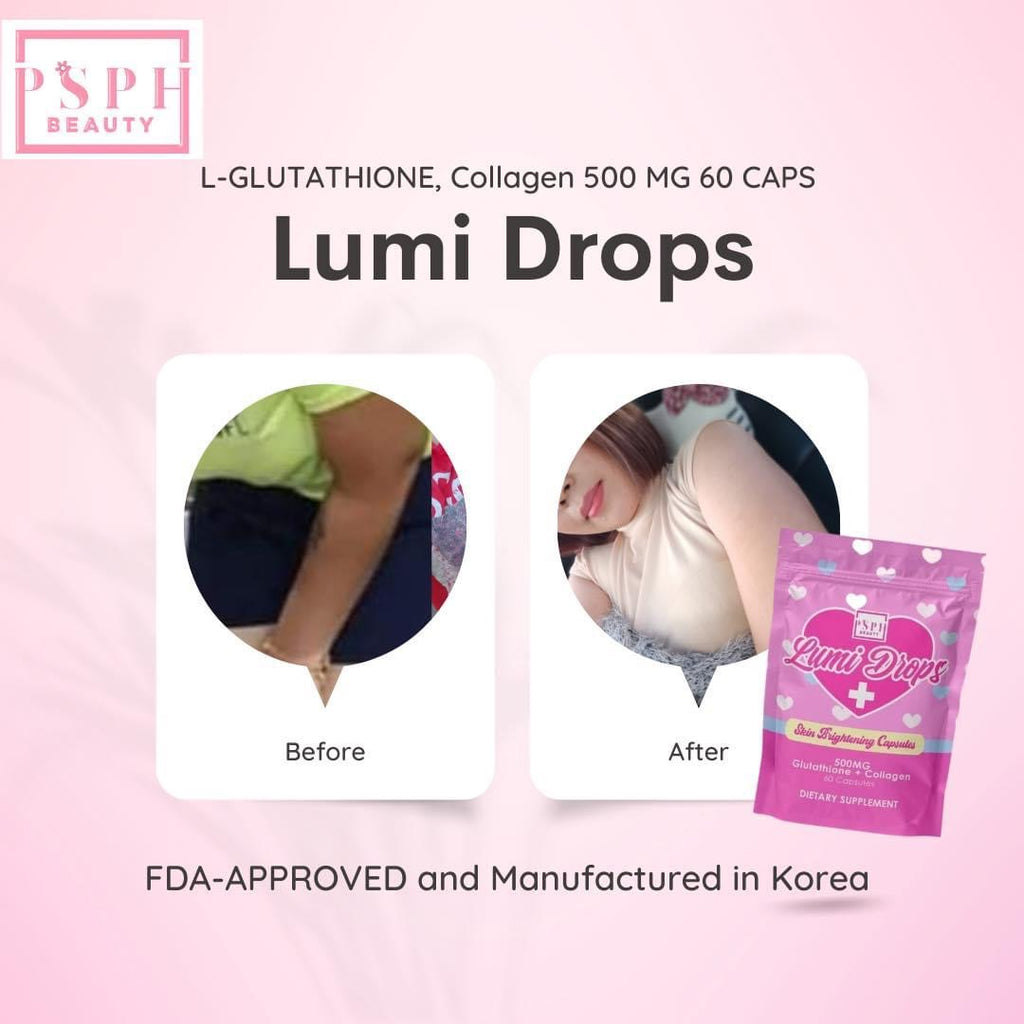 PSPH Lumi Drops + Skin Brightening 500mg Glutahione + Collagen (60 caps) - La Belleza AU Skin & Wellness