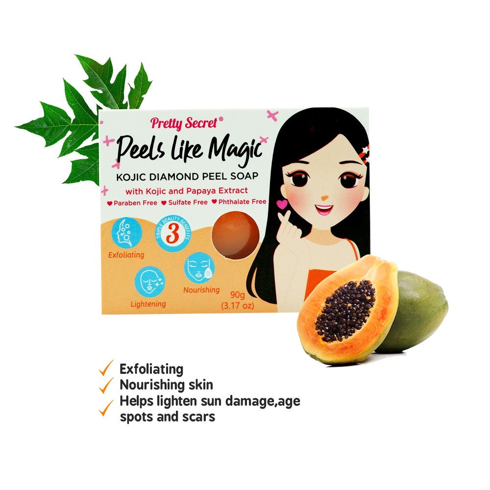 PRETTY SECRET Kojic Diamond Peel Soap With Kojic and Papaya Extract 60g x 3s - La Belleza AU Skin & Wellness
