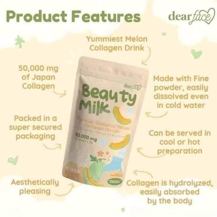Dear Face Beauty Milk  50000mg Flavored Collagen Drink (Strawberry/Melon/Lychee/Banana) 10s - La Belleza AU Skin & Wellness