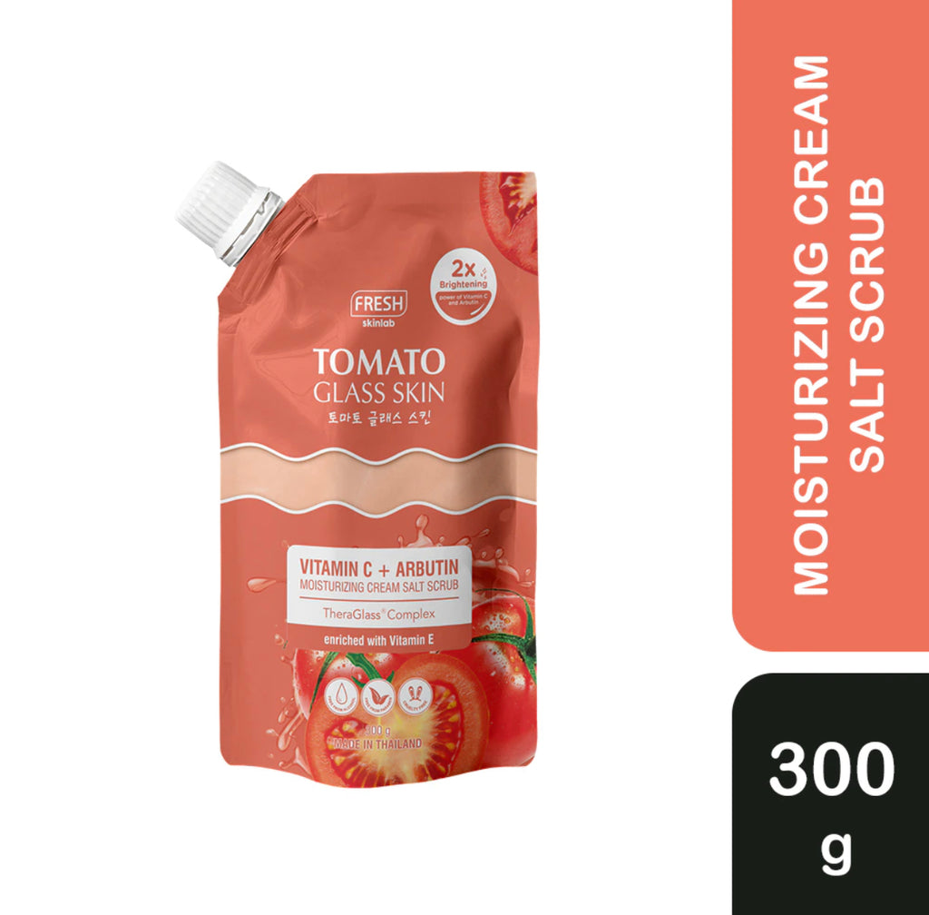 Fresh Skinlab Tomato Glass Skin Vitamin C + Arbutin Moisturizing Cream Salt Scrub 300g - La Belleza AU Skin & Wellness