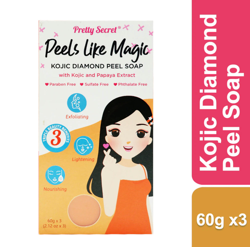 PRETTY SECRET Kojic Diamond Peel Soap With Kojic and Papaya Extract 60g x 3s - La Belleza AU Skin & Wellness