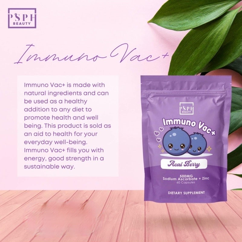 PSPH Immuno Vac + Acai Berry 5000mg Ascorbic Acid + Zinc (60c caps) - La Belleza AU Skin & Wellness